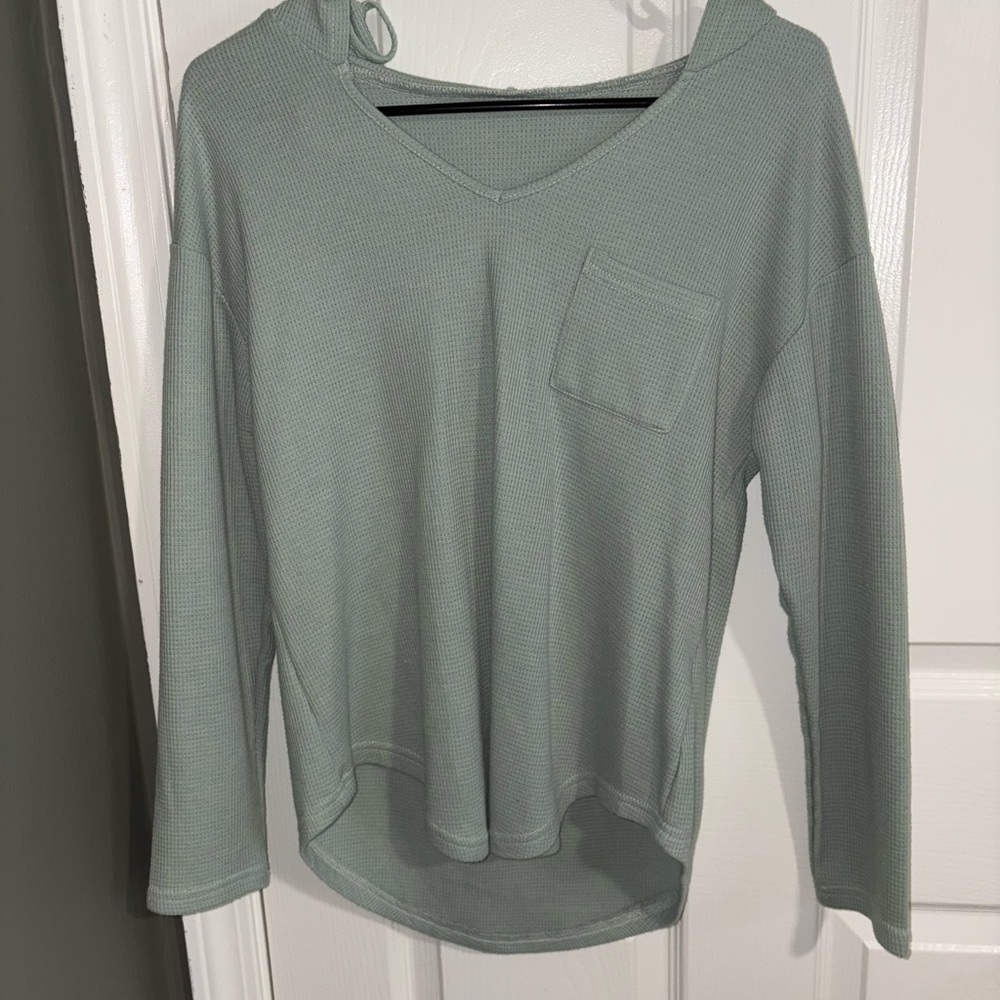 SHEIN Sage Green V-Neck Hoodie